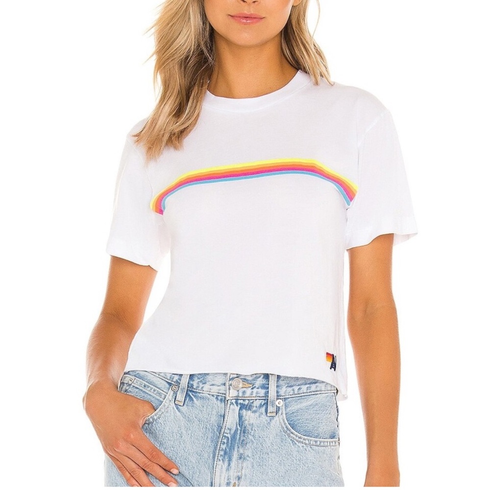 Aviator Nation Rainbow Stripe Boyfriend Tee